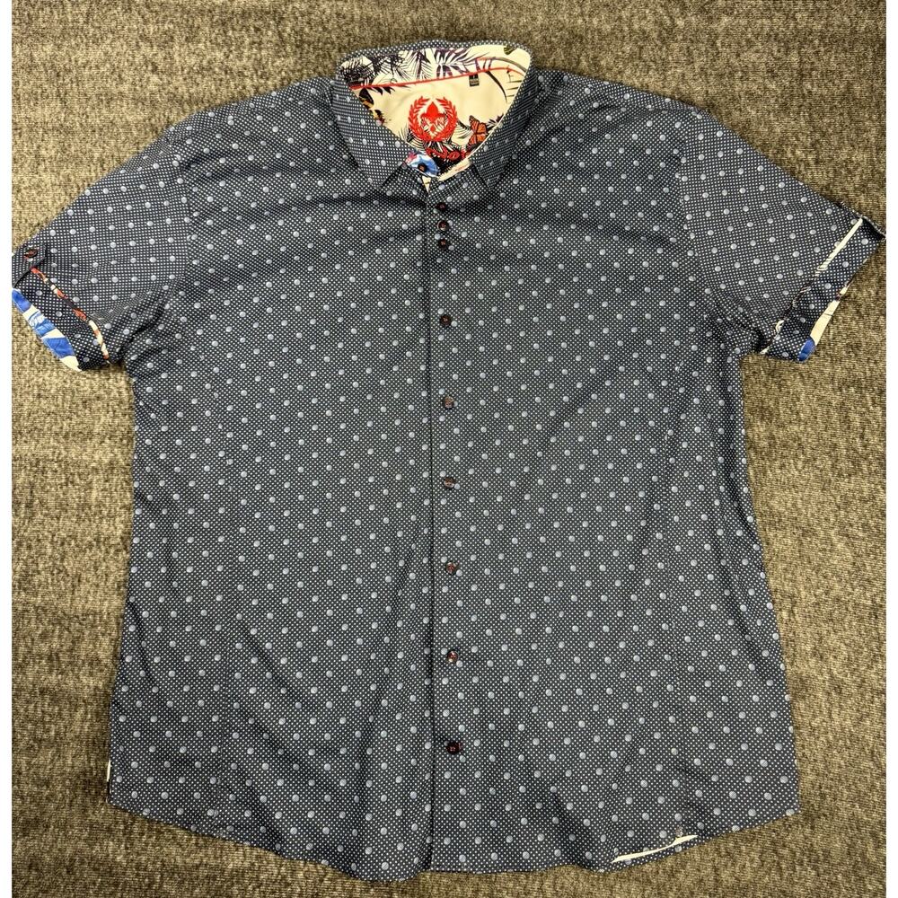 Mens Au Noir Short Sleeve Blue Patterned Short Sleeve Button Up Size 7